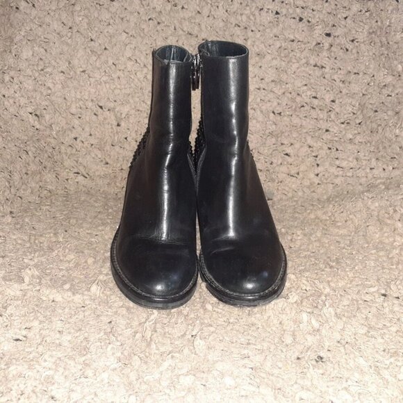 ASH-Booties-Black Leather-Side Zip-Stacked Heel-Black Studs-Sz 37-Excellent - Picture 3 of 7